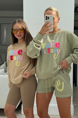 Mini Take It Easy Beige Printed Sweater Tshirt