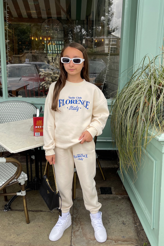 Mini yacht club ecru embroidered oversized sweater loungewear set