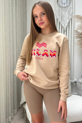 Mini Milan Italy Zigzag Beige Printed Sweater Tshirt