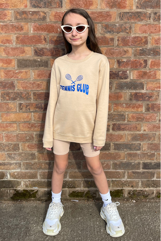 mini tennis club stone sweatshirt and cycling short co ord