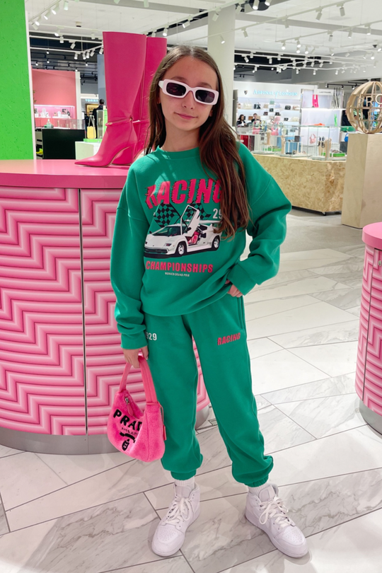 Mini racing green oversized printed sweater loungewear set