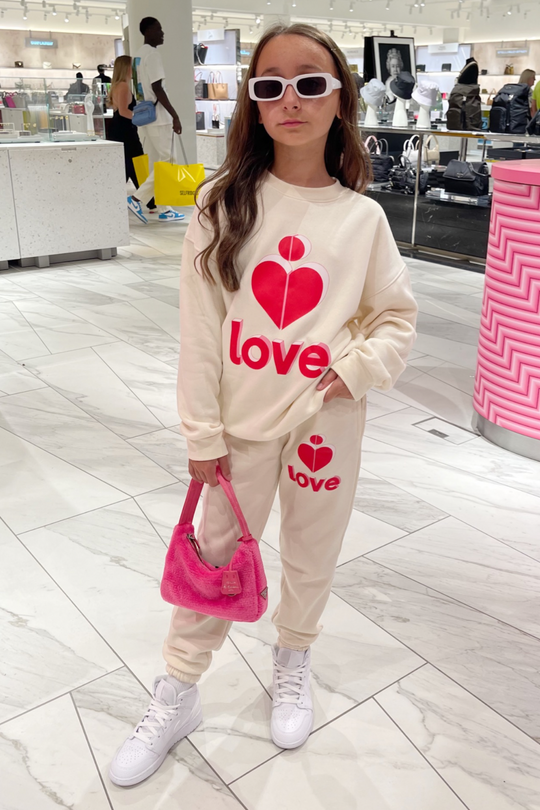 Mini love heart pink ecru oversized sweater loungewear set
