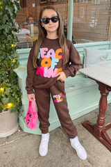 Mini Peace Of Mind Chocolate Oversized Printed Sweater Loungewear Set Loungewear