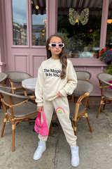 Mini Magic Ecru Embroidered Oversized Sweater Loungewear Set Loungewear