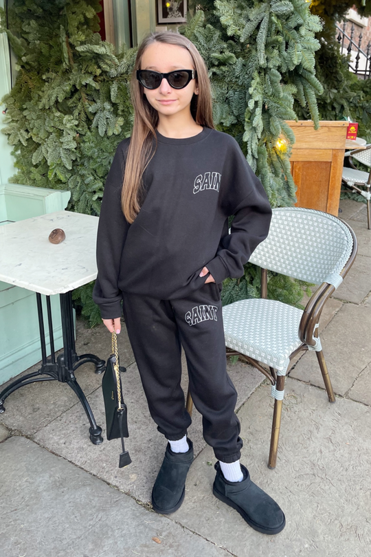 Mini SAINT BLACK PRINTED SWEATER JOGGER LOUNGEWEAR SET