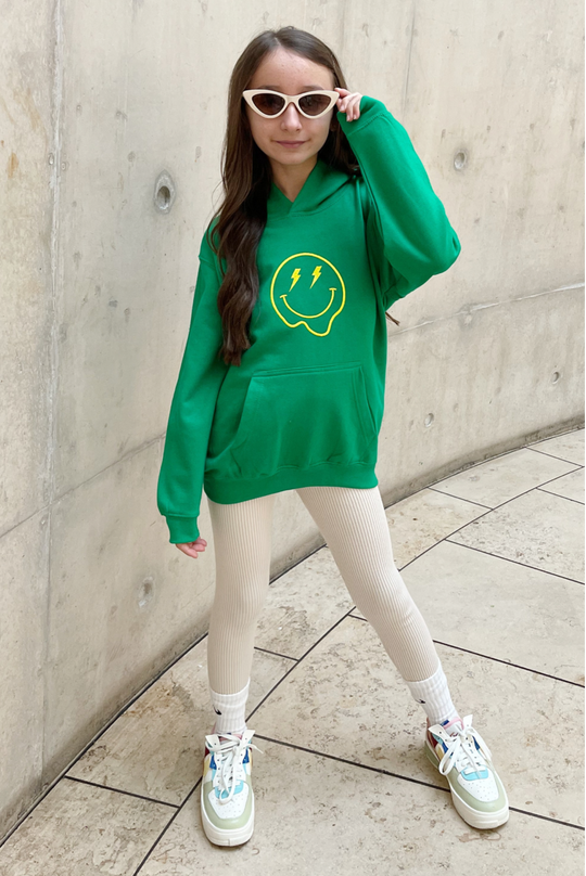 Mini green lightening smiley embroidered hoodie