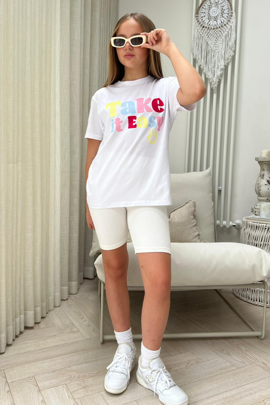 Mini Take it easy white printed tee