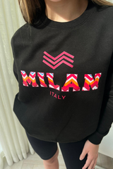 Mini Milan Italy Zigzag Black Printed Sweater Tshirt
