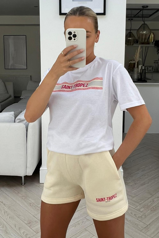 Saint Tropez pink & ecru printed tee short coord