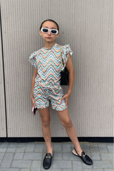 Mini Meila Multi Stripe Frill Short Coord Co Ord