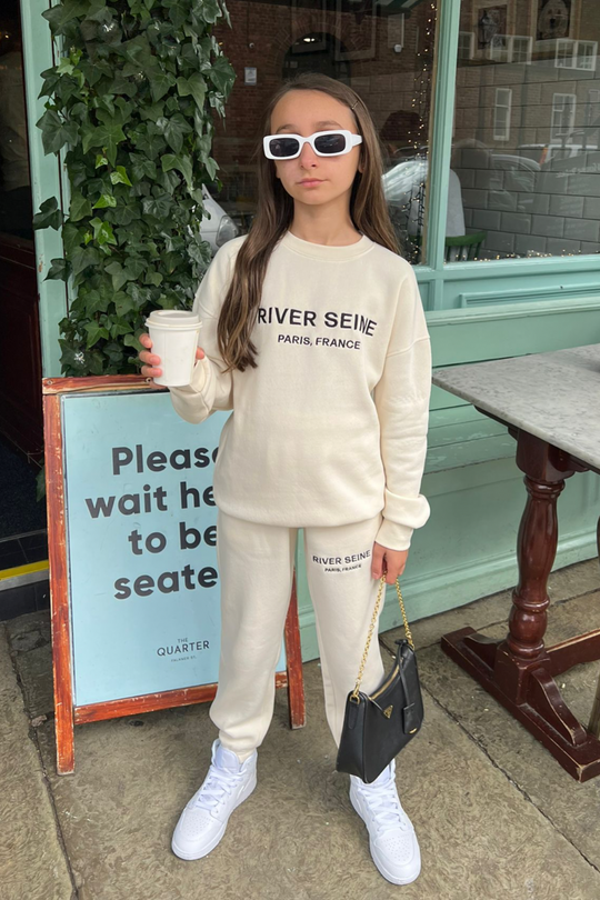 Mini river seine ecru embroidered oversized sweater loungewear set