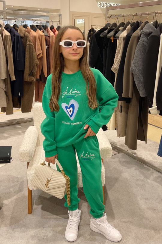 Mini island summer green oversized embroidered sweater loungewear set