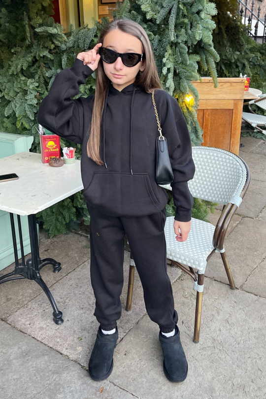 Mini Glamify Black essential hooded loungewear set