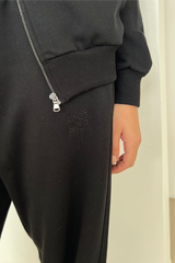 Black embroidered logo straight leg jogger