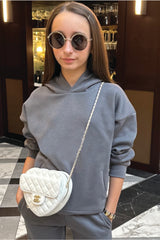 Mini steel grey premium essential hoodie