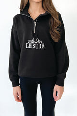 Mini studio leisure black cursive embroidered 3/4 zip sweater