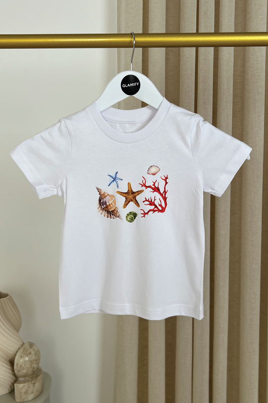 Mini Baby Seashell white front & back printed t-shirt