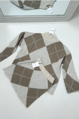 MITZI CREAM BEIGE CHECKED KNITTED SKIRT