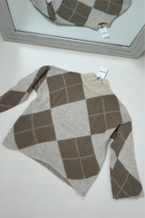 LAVERNE CREAM BEIGE CHECKED HIGH NECK KNITTED JUMPER