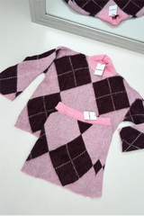 MITZI PINK WINE CHECKED KNITTED SKIRT