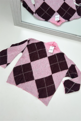 LAVERNE PINK WINE CHECKED HIGH NECK KNITTED JUMPER