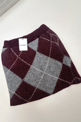 MITZI WINE GREY CHECKED KNITTED SKIRT