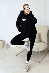 Leisure club black printed hoodie and legging set