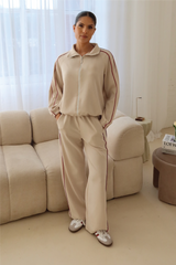 Lauren beige contrast piping zip jacket & trouser loungewear