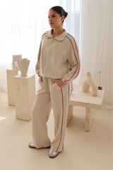 Lauren beige contrast piping zip jacket & trouser loungewear