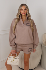 Studio Leisure mocha printed 3/4 zip sweater shorts loungewear