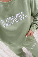 Love sage embroidered sweater loungewear set