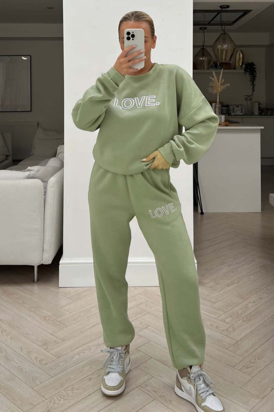 Love sage embroidered sweater loungewear set