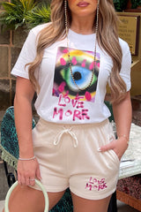 Love More White & Ecru Printed Short Loungewear Set Loungewear