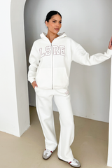 LSRE ivory printed zip hoodie & wide leg trousers loungewear