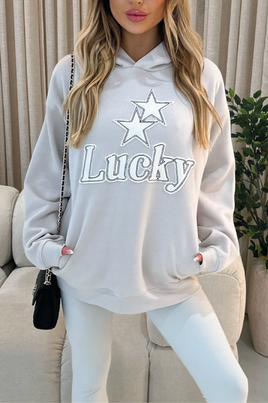 Lucky star bone embroidered applique relaxed hoodie
