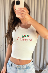 Martini cream embroidered ribbed vest