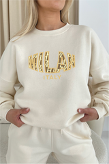 Milan Italy printed ecru sweater