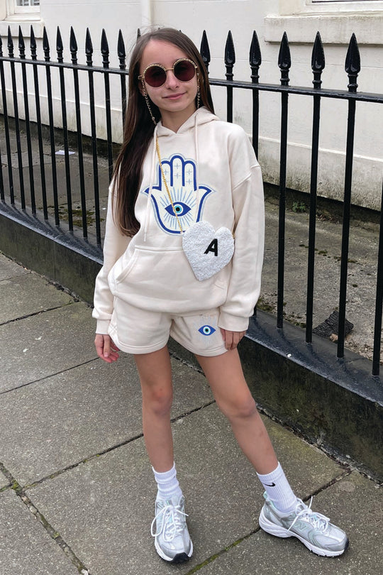Mini Hamsa Hand Ecru Hoodie short coord