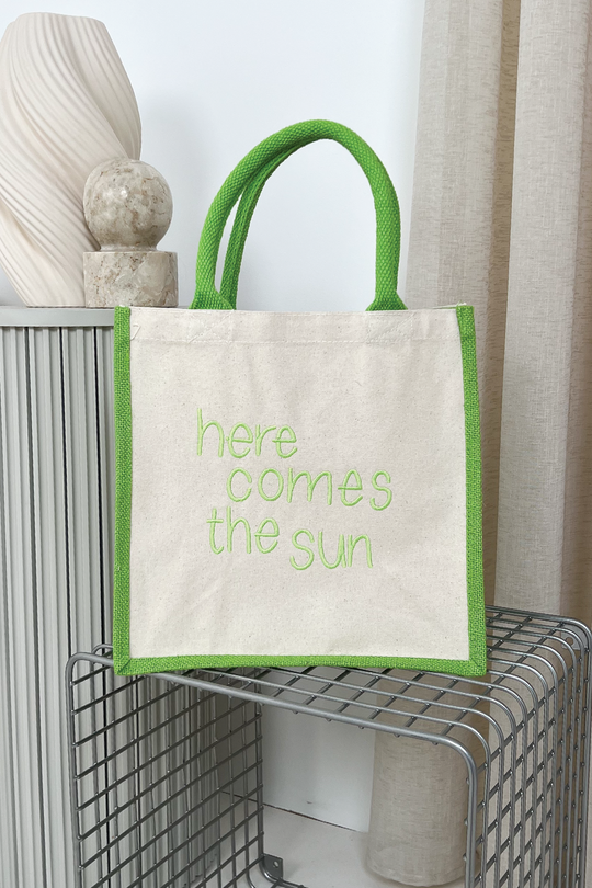 Here comes the sun green embroidered Mini Tote