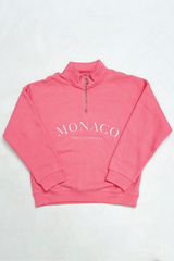 Mini monaco pink lemonade embroidered 3/4 zip sweater