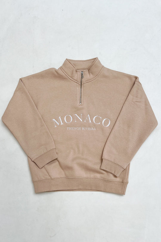 Mini monaco stone embroidered 3/4 zip sweater