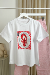 Lobster white printed heavyweight oversized t-shirt