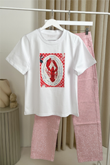 Lobster white printed heavyweight oversized t-shirt