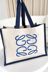 Gege Navy Embroidered Large Tote Bag