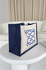 Gege Navy Embroidered Large Tote Bag