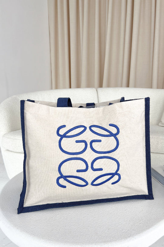 GeGe Navy Embroidered Large Tote