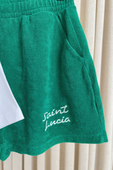 Saint lucia green embroidered t-shirt towelling shorts set