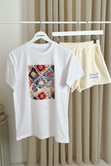 Saint lucia cream embroidered t-shirt towelling shorts set