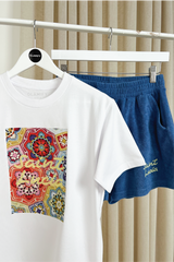 Saint lucia blue embroidered t-shirt towelling shorts set