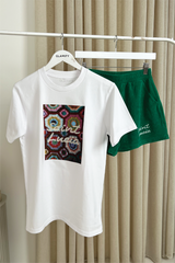 Saint lucia green embroidered t-shirt towelling shorts set